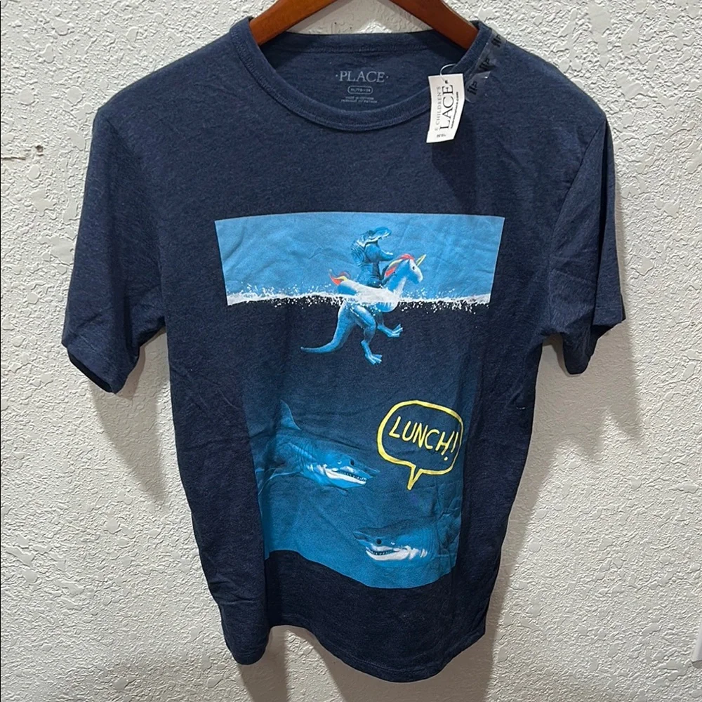 The children’s place Blue Graphic T-Shirt with Dinosaur Print size XL 14 NWT